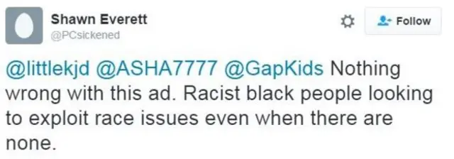 "Nada de errado com o anúncio. Negros racistas tentando explorar questões racistas mesmo onde não há nada"
