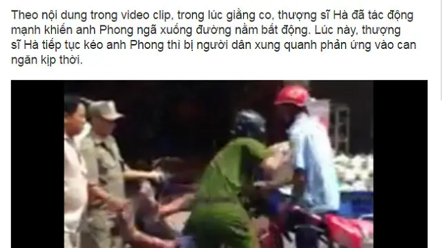 Báo trong nước mô tả "thượng sĩ Hà đã tác động mạnh khiến anh Phong ngã xuống đường nằm bất động"