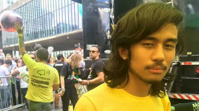 Kim Kataguiri, coordenador nacional do MBL, durante protesto contra a presidente Dilma na avenida Paulista
