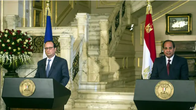 كان السيسي يتحدث في مؤتمر صحفي مشترك مع نظيره الفرنسي الزائر