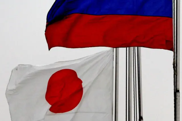 Российские и японские флаги