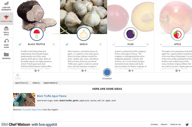 Azúcar morena, agua, trufa negra, ajo, jugo de manzana, sal, hielo, manzana y ciruela, mezclados para hacer una deliciosa Agua Fresca, según la computadora de IBM.