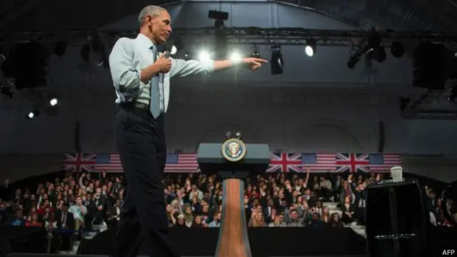 اس کے بعد براک اوباما نے لندن میں واقع لنڈلے ہال میں ایک تقریر بھی کی۔ اس موقع پر بینک آف انگلینڈ کے گورنر مارک کارنے، اداکار بینیڈکٹ کمبربیچ اور گلو کارہ عینی لینوکس بھی موجود تھیں۔
