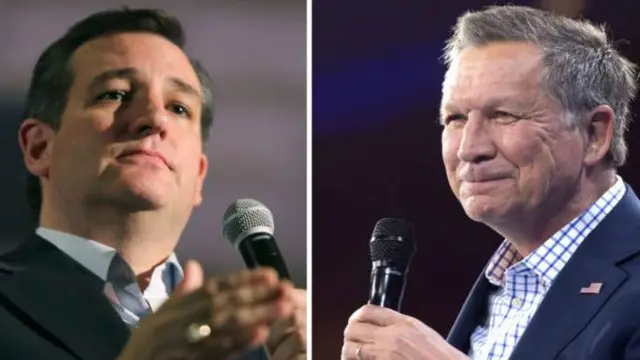 共和党总统提名参选人克鲁兹(左)和卡西奇(右)。