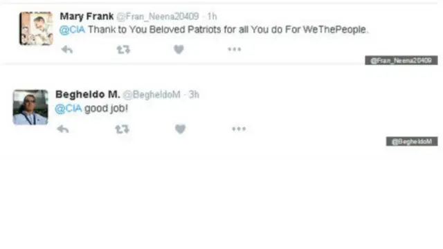Ada pula pengguna Twitter yang memuji CIA.