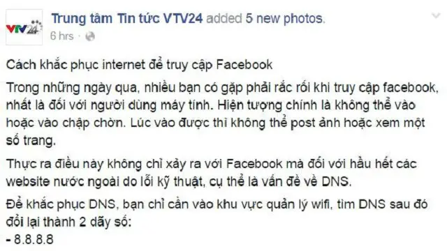 Fanpage của VTV24 hướng dẫn cách vượt tường lửa vào Facebook
