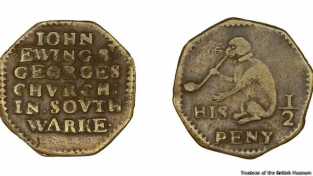 په ۱۷مه پېړۍ کې، په بریتانوي ټاپوګانو کې د کورنۍ جګړې په وخت کې محلي تولید شوې سکې ډېرې شوې (تصویر د بریټیش موزیم)