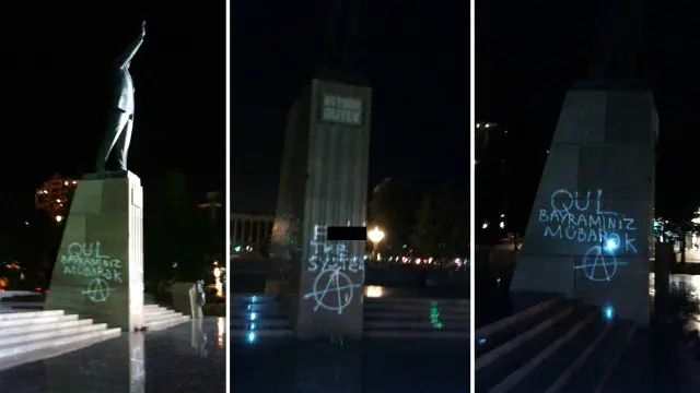 Gənclərin mərhum prezident Heydər Əliyevin heykəli üzərinə cızılmış qraffiti ilə əlaqədar saxlandığı iddia olunur