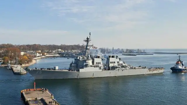 The USS Donald Cook - seen here in Poland last month - has the Aegis missile capability