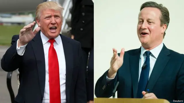 卡梅伦(右)说特朗普（左）呼吁禁止穆斯林进入美国的说法“愚蠢，制造分歧和错误”。