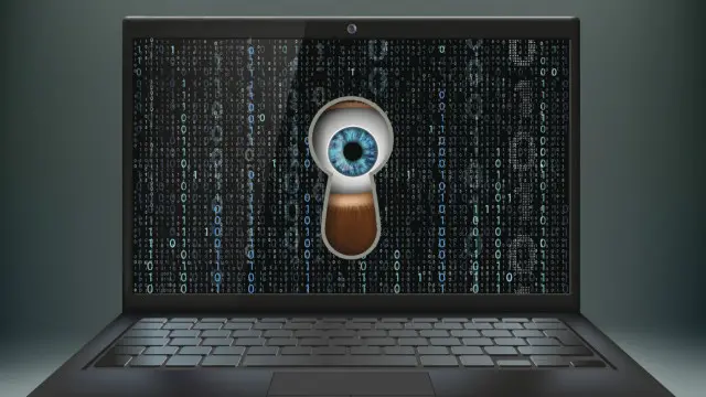 Un ojo mira por una laptop