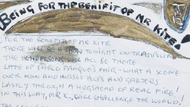 قصاصة من الورق تحمل كلمات أغنية مكتوبة بخط يد جون لينون