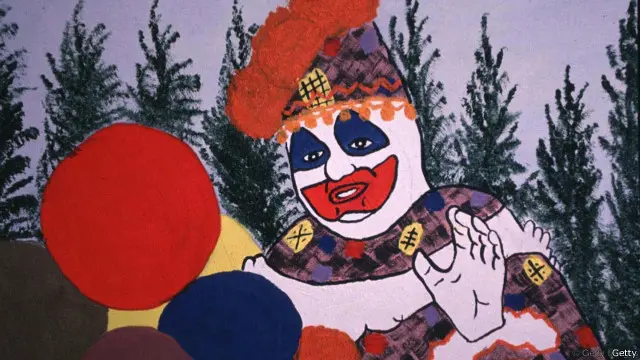 Gambar potret diri pemerkosa dan pembunuh John Wayne Gacy, yang menggunakan kostum "Pogo the Clown". 