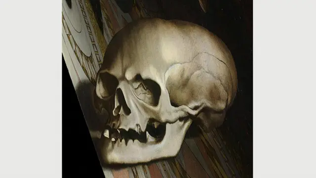 Череп, замаскированный в центре картины, представляет собой пример оптической иллюзии