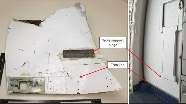 门板碎块与马航波音777客机客舱内部比较图（ATSB图片）