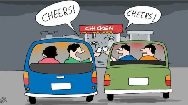 کاروں میں عام طور پر پینے والا عموماً اپنے ساتھ ایک دوست یا چیلے کو رکھتا ہے