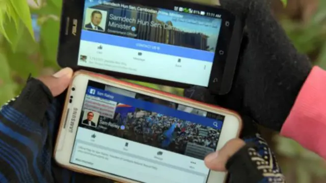 柬埔寨總理洪森和反對派領導人桑蘭西(Sam Rainsy)的Facebook主頁