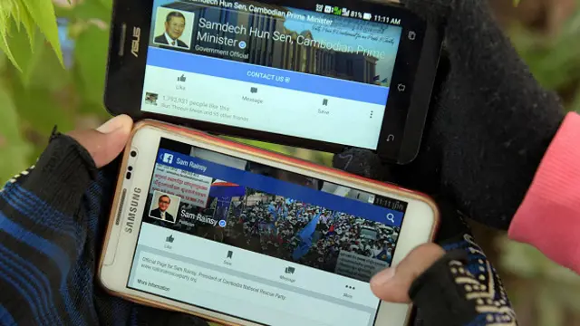 Страницы премьер-министра Камбоджи Хун Сена и лидера оппозиции Сама Рейнгси в "Фейсбуке"