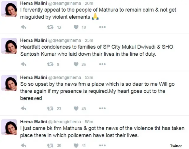 हेमा मालिनी ट्वीट