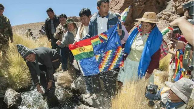 Evo Morales en los manantiales del Silala