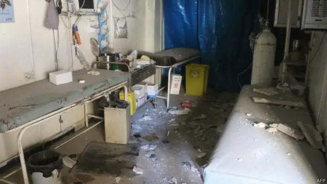 बायान अस्पताल पर हुए हमलों के बाद का नज़ारा