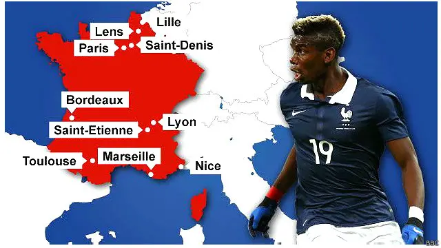 Mười địa điểm tổ chức Euro 2016 tại Pháp trong giải đấu diễn ra từ 10/6-10/7 mùa Hè này.