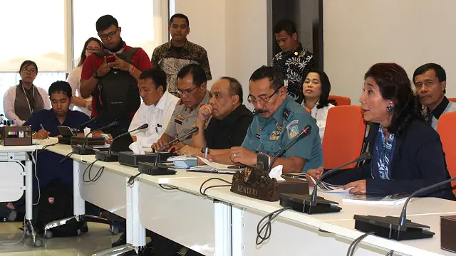 Suasana konferensi pers Menteri KKP, Susi Pudjiastuti, Selasa (21/06).