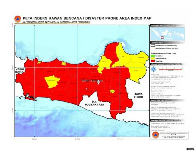 Peta bencana menunjukkan hampir semua wilayah Jawa Tengah rawan bencana