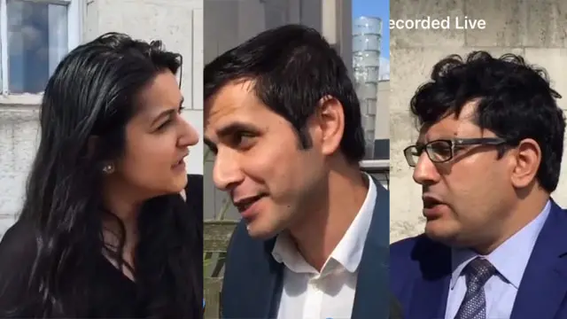 مباحثے میں (دائیں سے بائیں) بیرسٹر اسلام وردگ، عادل شاہزیب اور صالحہ حق نے حصہ لیا