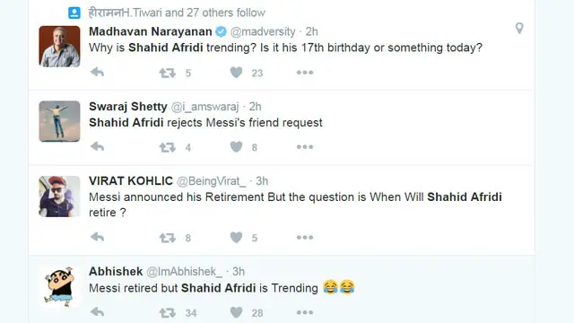 آفریدی اور میسی کے متعلق چند ٹویٹس