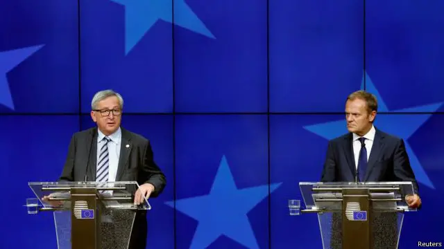 تاسك، على اليمين، ويونكر لم يبديا أي مرونة بشأن شروط العضوية في السوق الأوروبية المشتركة.