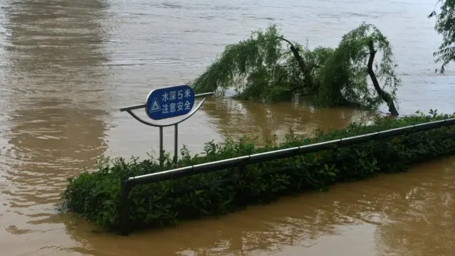 安徽省六安市城區老淠河洪水漫過河堤