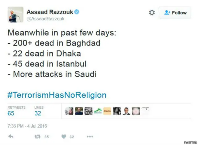 Seorang pengguna Twitter menunjukan rentetan serangan yang terjadi beberapa pekan terakhir.