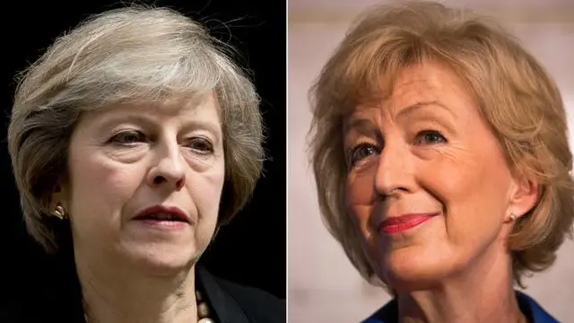 اینڈریا لیڈسم (دائیں) کے انٹرویو سے بظاہر یہ اشارہ ملا کہ وہ خود کو ٹریزا مے (بائیں) سے اس بنیاد پر زیادہ بہتر امیدوار سمجھتی ہیں کہ ان (لیڈسم) کے بچے ہیں