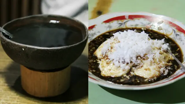 Kawa daun (kiri) dan ampiang dadiah.