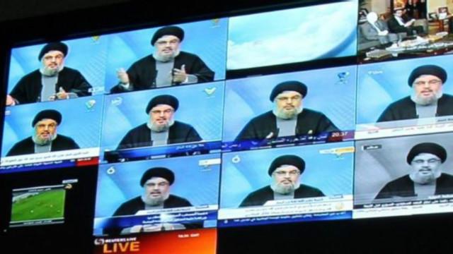 الأمين العام لحزب الله حسن نصر الله يظهر على قناة المنار التلفزيونية الموالية للحزب