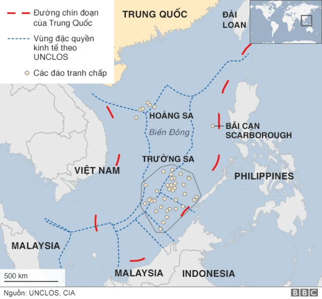 Bản đồ với 'đường chín đoạn' của Trung Quốc đưa ra khẳng định chủ quyền tại Biển Đông
