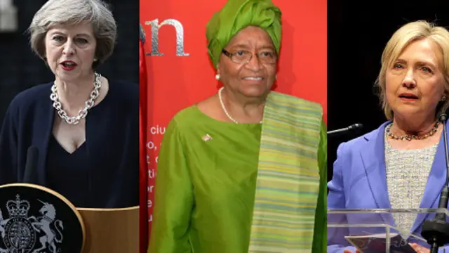 De gauche à droite : Theresa May, Ellen Johnson Sirleaf et Hillary Clinton