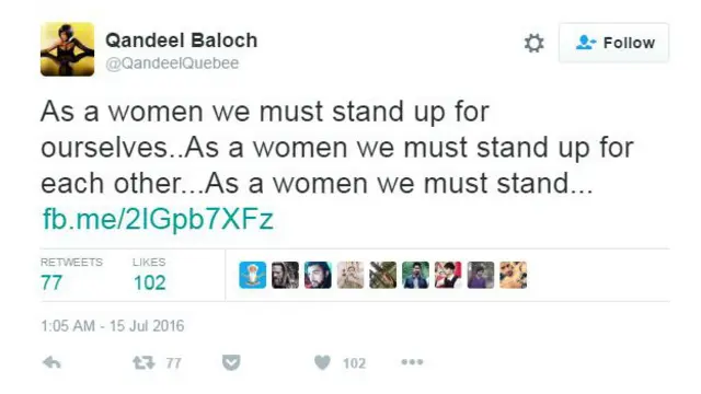 Salah-satu sikap yang ditunjukkan Qandeel Baloch di Twitter miliknya.