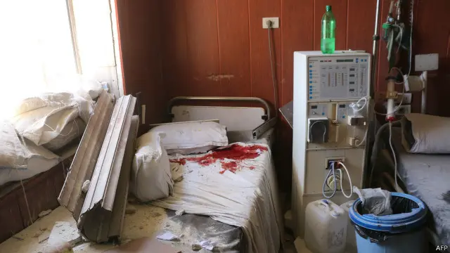 Di sebuah kawasan, pemboman itu mengenai sebuah rumah sakit, sehingga melukai sejumlah perawat, dokter dan pasien. 