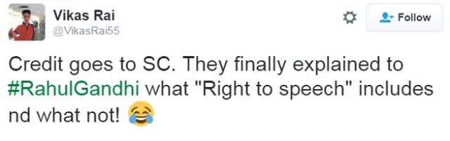 राहुल गांधी पर सुप्रीम कोर्ट के फ़ैसले पर ट्वीट