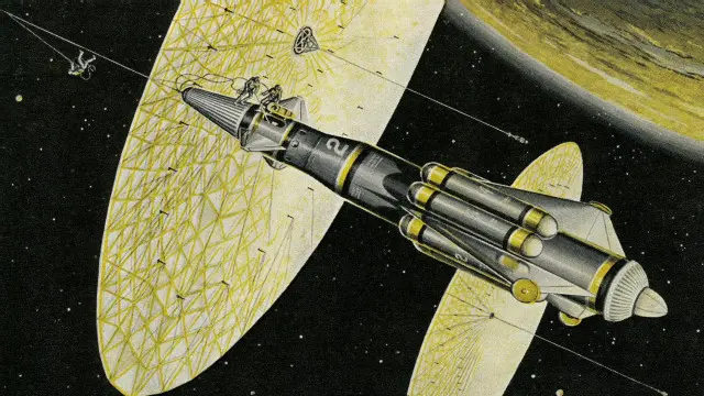 تصميم عتيق الطراز لمركبة فضاء تجر أقراصاً ضخمة: هل يمكن أن يُستوحى شكل مركبات الفضاء في المستقبل من مثل هذه التصميمات الخيالية؟