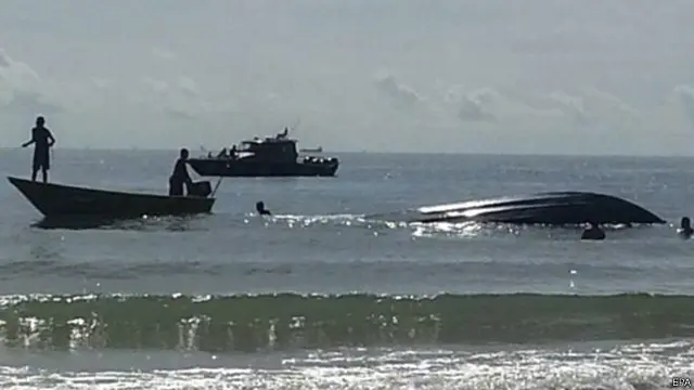 Kapal pengangkut TKI yang terbalik dan tenggelam di perairan Malaysia, akhir Juli 2016 lalu.