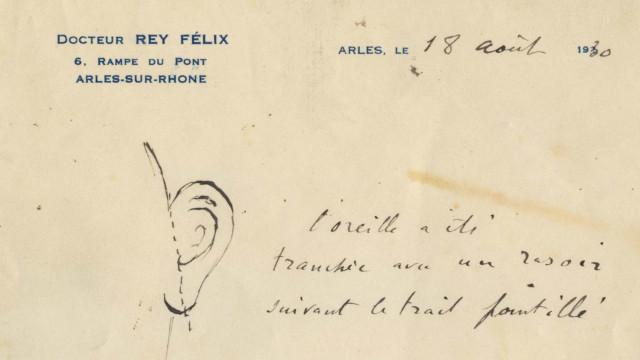 رسالة من فِليكس رَي، الطبيب الذي كان يُعالج فان جوخ خلال وجوده في آرل، وهي توضح الجزء الذي بتره الرسام من أذنه اليسرى في ديسمبر/كانون الأول 1888
