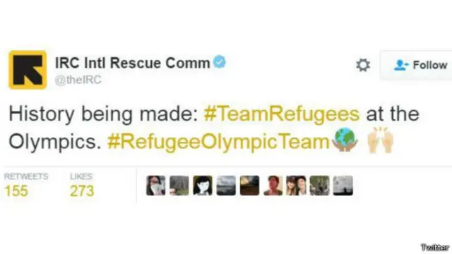 الحساب الرسمي للجنة الإنقاذ الدولية: "فريق اللاجئين يصنع لحظة تاريخية في الأولمبياد"