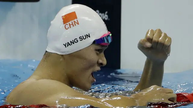 孙杨以1分44秒65的成绩获得冠军。