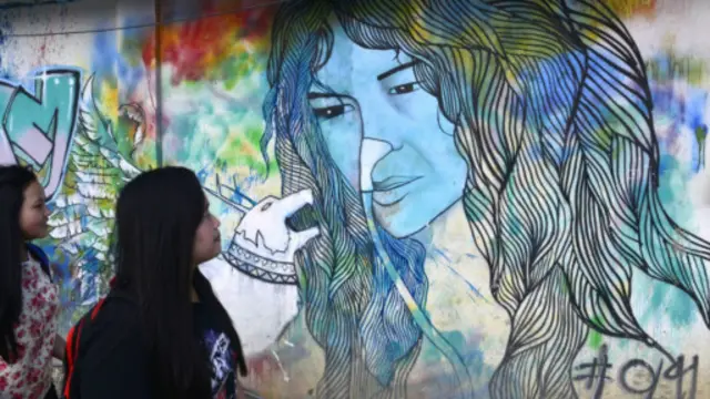 ایمفال کې پر دیوالونو د مېرمن شارمېلا انځور