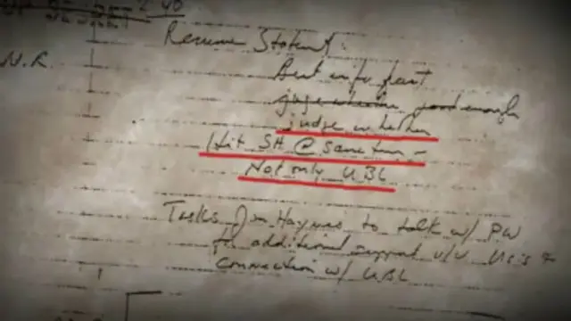 دستخطی از وزیر دفاع وقت آمریکا که بعد از ظهر روز ۱۱ سپتامبر ۲۰۰۱ به یکی از دستیاران خود نوشته: 'ببینید آیا می شود صدام حسین را هم همزمان زد، نه فقط اسامه بن لادن را'