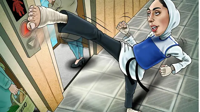 کیمیا علیزاده و آسانسور زنان - کارتون محمد طحانی، همدلی
