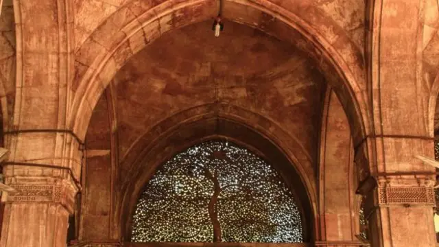 艾哈迈达巴德的西迪·赛义德清真寺（Sidi Saiyad Mosque)引人瞩目的生命之树格栅结构（图片来源：尼莉玛·瓦伦吉 [Neelima Vallangi]） 艾哈迈达巴德的西迪·赛义德清真寺（Sidi Saiyad Mosque)